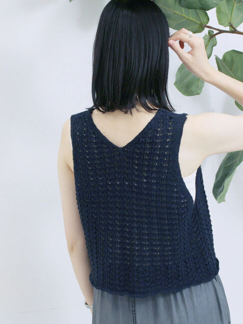 Samansa Mos2 blue「テープヤーン透かしニットベスト」|ニット・セーター|