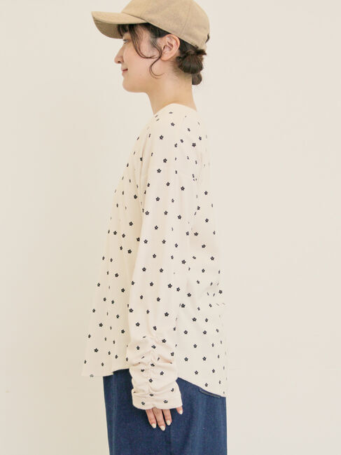 Samansa Mos2「リップル柄アソート袖シャーリングカットソー」|Tシャツ・カットソー|