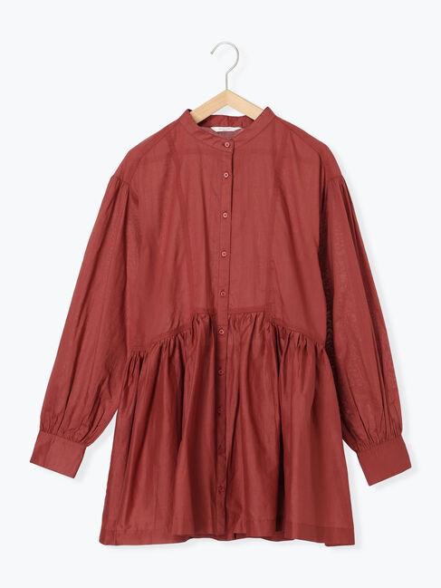 Samansa Mos2 blue「切り替えギャザーチュニックブラウス」|シャツ・ブラウス|