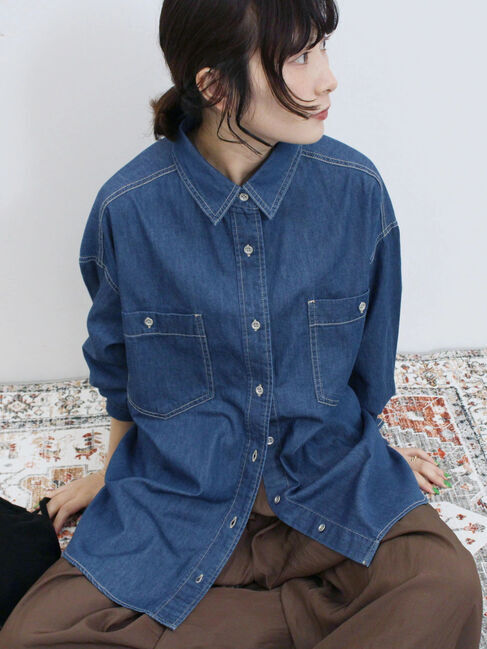 Samansa Mos2 blue「デニムオーバーシャツ」|シャツ・ブラウス|ブルー