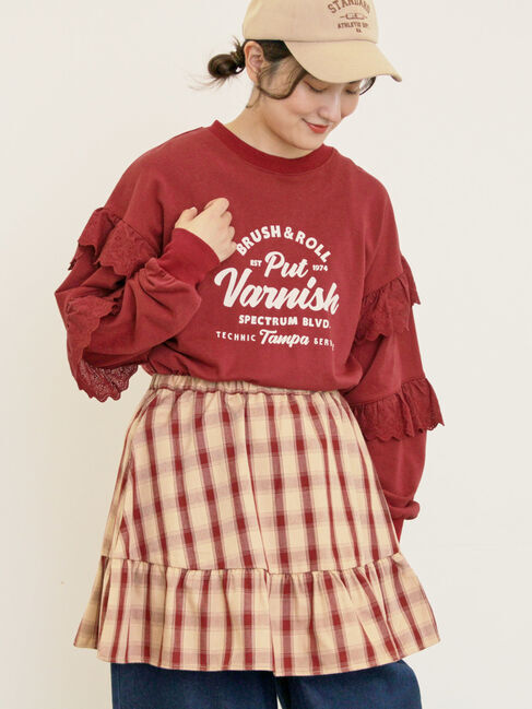 Samansa Mos2「袖フリル切替えスウェット」|Tシャツ・カットソー|ボルドー