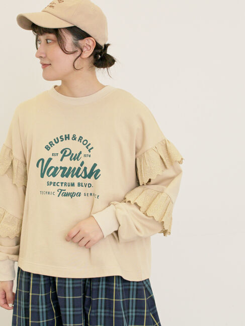 Samansa Mos2「袖フリル切替えスウェット」|Tシャツ・カットソー|