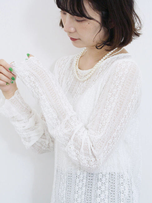 Samansa Mos2 blue「シアーレースロンT」|Tシャツ・カットソー|