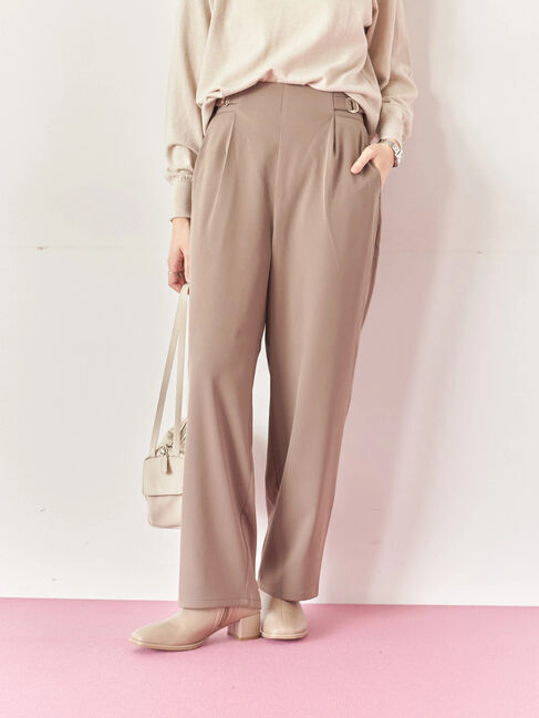 Samansa Mos2 blue「【イージーケア】サイドタブストレートパンツ」|その他|ベージュ