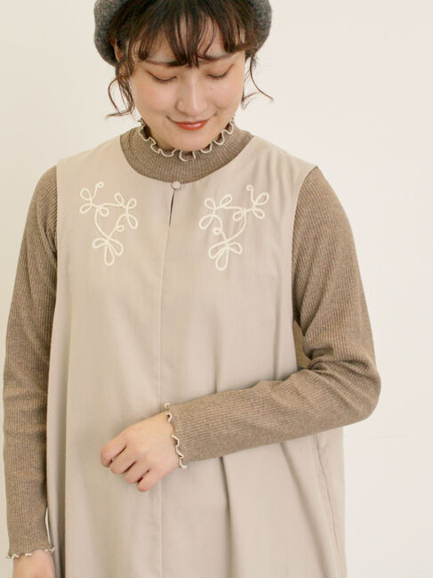 Samansa Mos2「配色メローカットリブフリルスタンドネックインナー」|Tシャツ・カットソー|