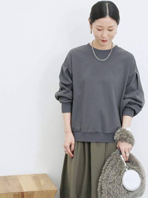 Samansa Mos2 blue「ポンチ袖タックプルオーバー」|Tシャツ・カットソー|