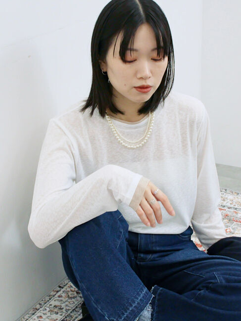 Samansa Mos2 blue「レイヤード風ロンT」|Tシャツ・カットソー|