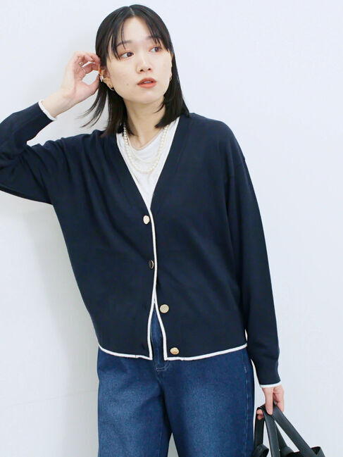 Samansa Mos2 blue「レイヤード風ロンT」|Tシャツ・カットソー|