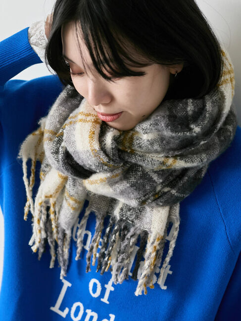 Samansa Mos2 blue「ブークレチェックマフラー」|その他|イエロー