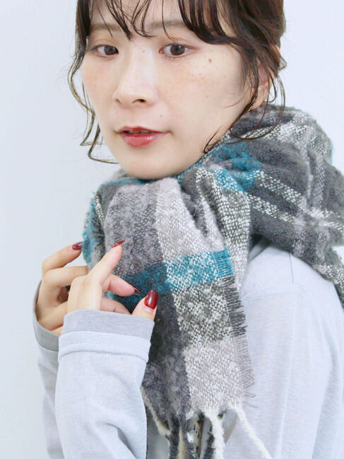 Samansa Mos2 blue「ブークレチェックマフラー」|その他|