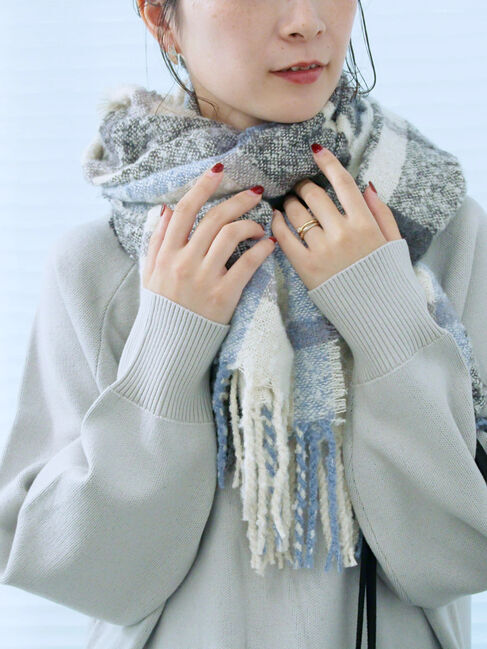 Samansa Mos2 blue「ブークレチェックマフラー」|その他|