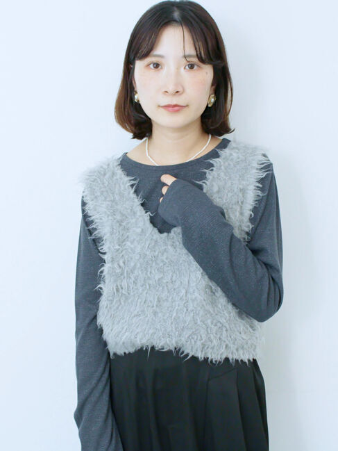 Samansa Mos2 blue「ラメリブプルオーバー」|Tシャツ・カットソー|