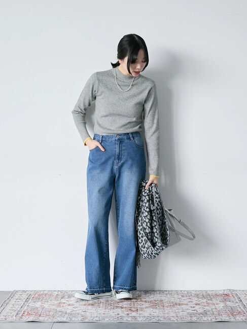 Samansa Mos2 blue「【Hug knit】リブハイネックプルオーバー」|ニット・セーター|