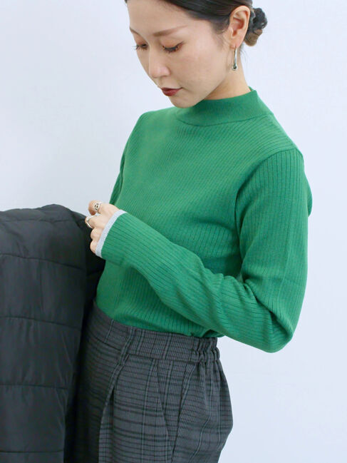 Samansa Mos2 blue「【Hug knit】リブハイネックプルオーバー」|ニット・セーター|