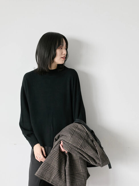 Samansa Mos2 blue「【Hug knit】袖ボリュームハイネックプルオーバー」|ニット・セーター|
