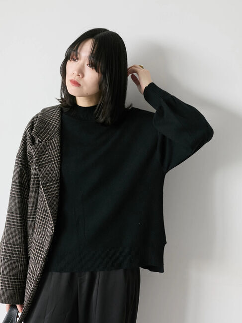 Samansa Mos2 blue「【Hug knit】袖ボリュームハイネックプルオーバー」|ニット・セーター|