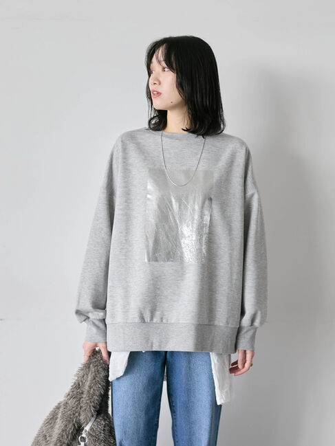 Samansa Mos2 blue「◎箔プリントスウェット」|Tシャツ・カットソー|