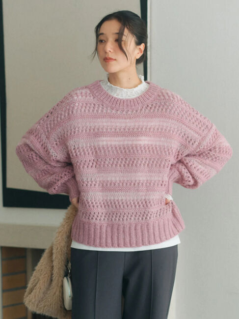 Samansa Mos2 blue「透かし柄ニットプルオーバー」|ニット・セーター|