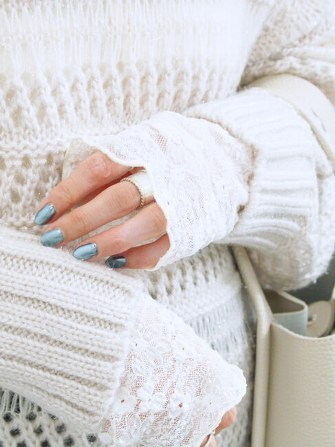 Samansa Mos2 blue「【帯電防止】袖口レースプルオーバー」|Tシャツ・カットソー|