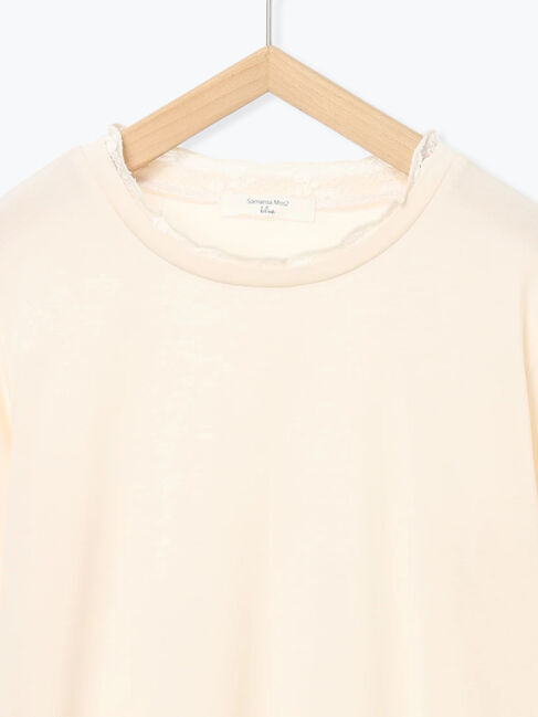 Samansa Mos2 blue「【帯電防止】袖口レースプルオーバー」|Tシャツ・カットソー|