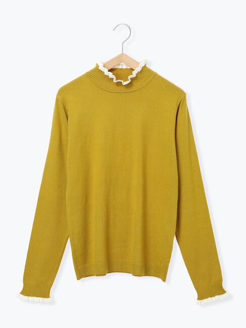 Samansa Mos2 blue「配色フリル衿ニットプルオーバー」|ニット・セーター|