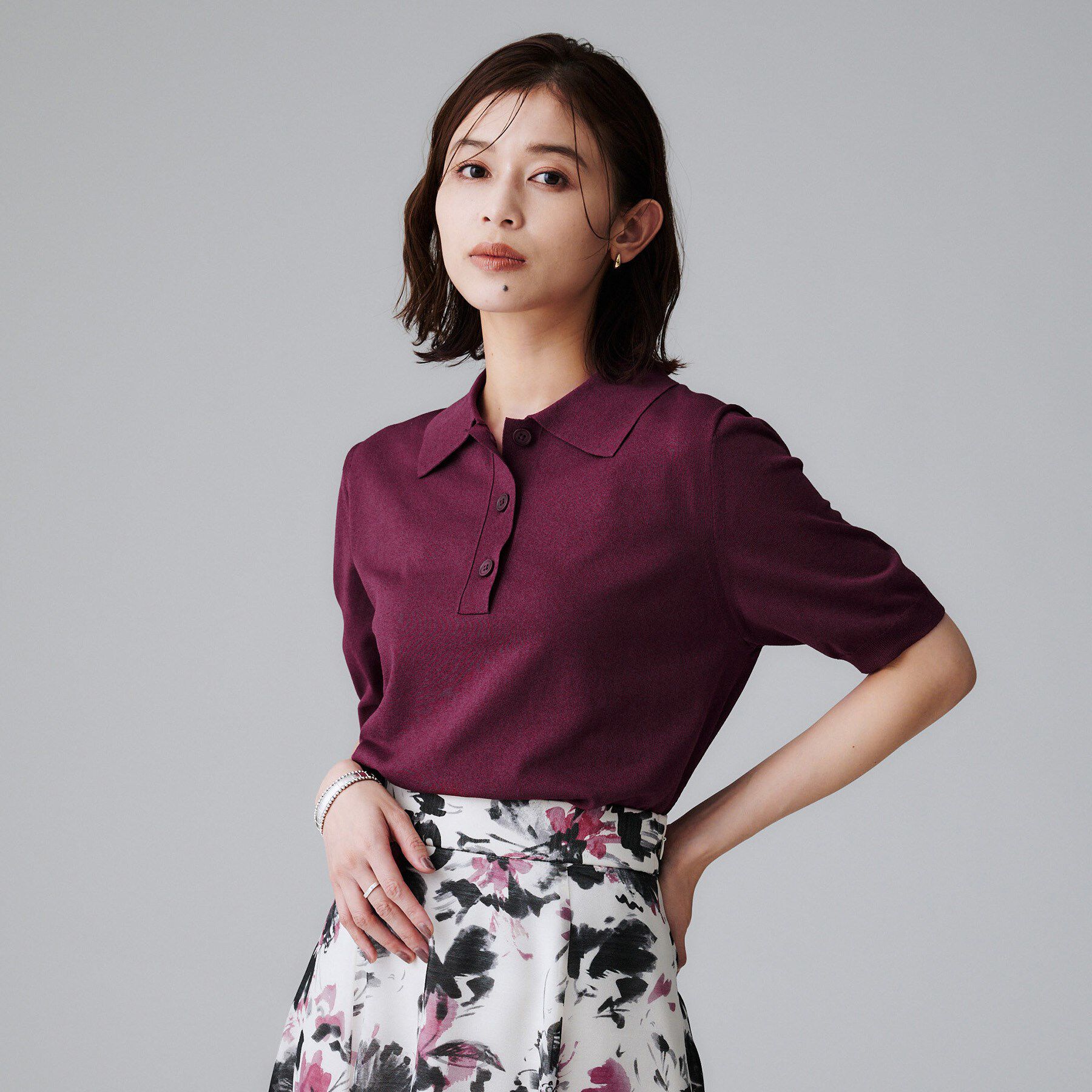 UNTITLED「【トレンド/きれいめ】5分袖ポロニット」|ニット・セーター|