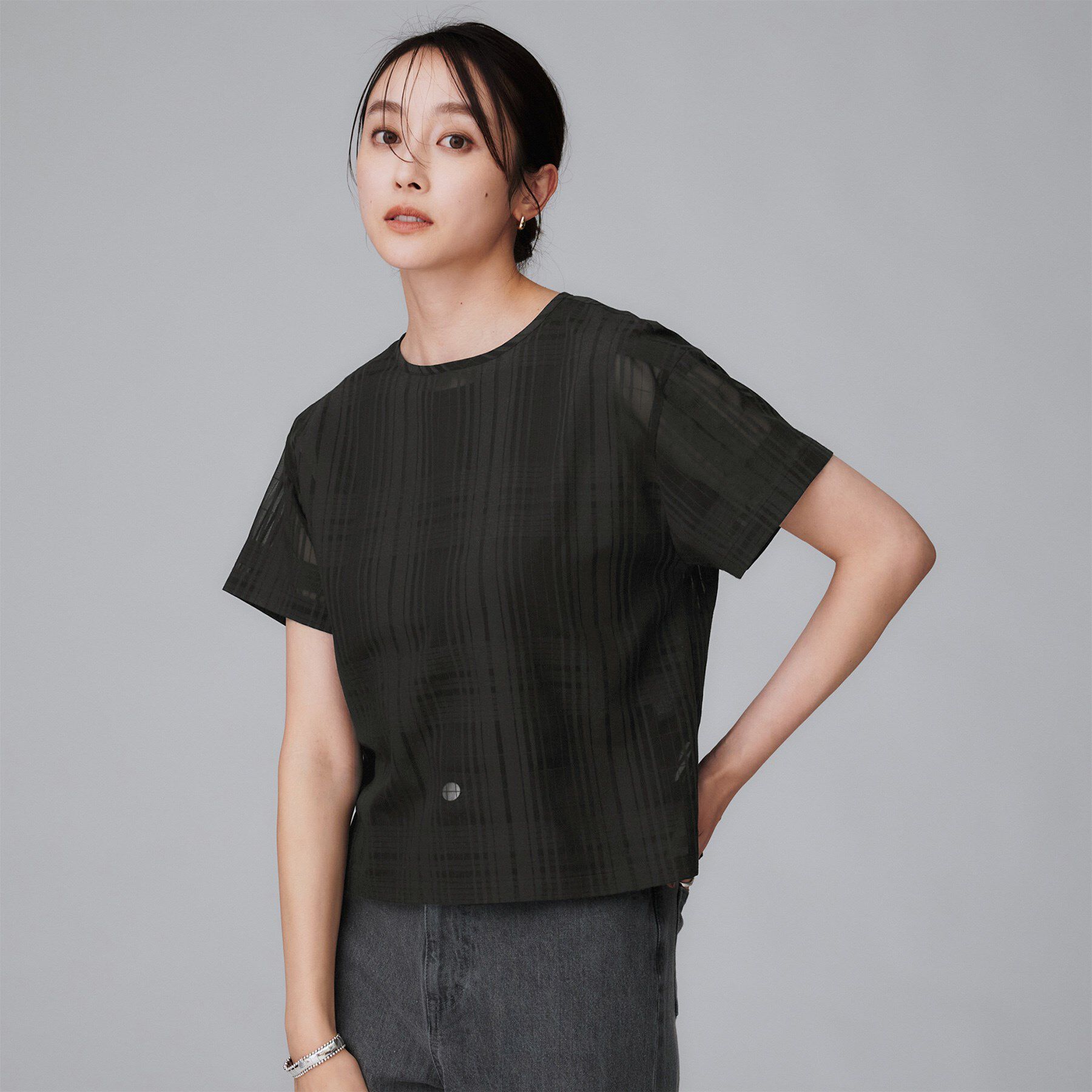 UNTITLED「【セットアップ可/エレガント】シアーチェックTブラウス」|シャツ・ブラウス|