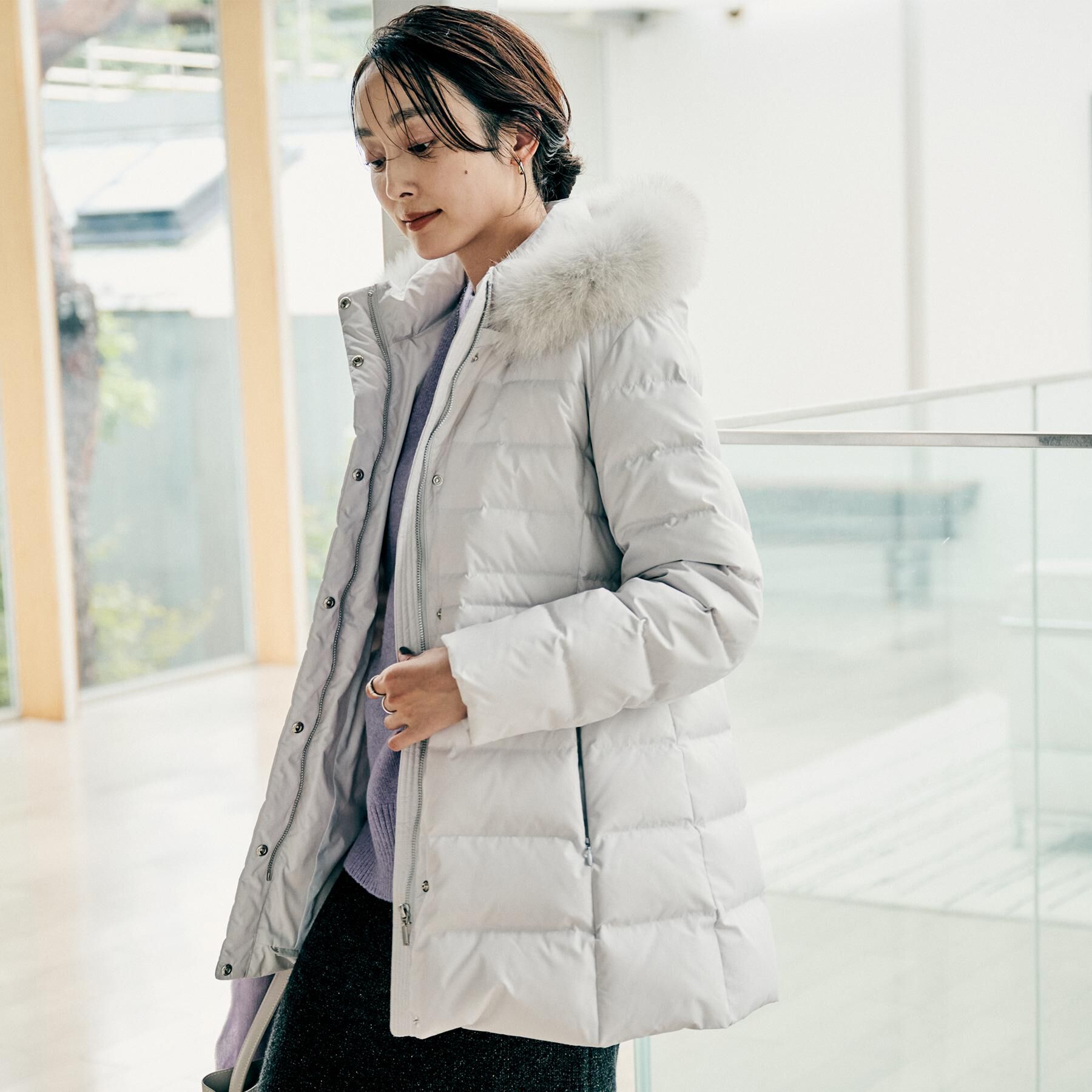 UNTITLED「【はっ水機能/フード取り外し可】ミディダウンコート」|ダウン|