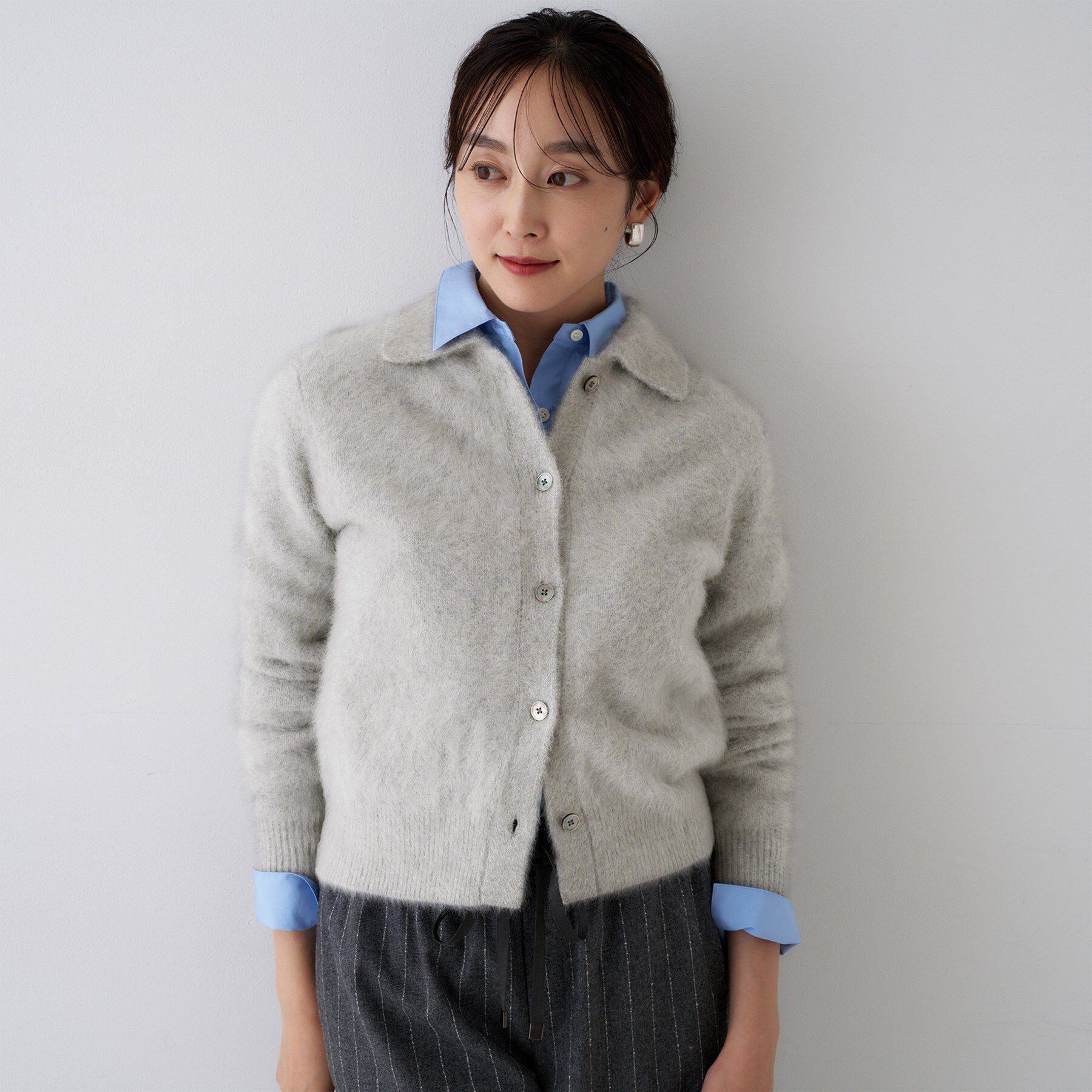UNTITLED「【ふわふわニット/オンオフ使える】フォックスカシミヤ衿付きカーディガン」|カーディガン|