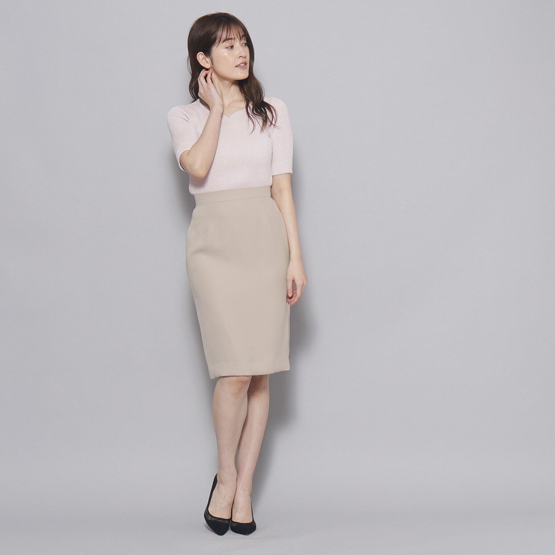 COUP DE CHANCE「【洗える／日本製／ハートネック】5分袖ラメ入りニットトップス」|ニット・セーター|