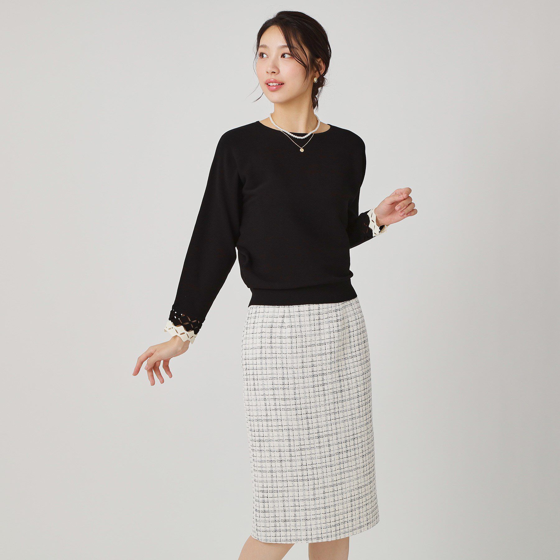 COUP DE CHANCE「【手洗い可】袖透かし柄ニットトップス」|ニット・セーター|