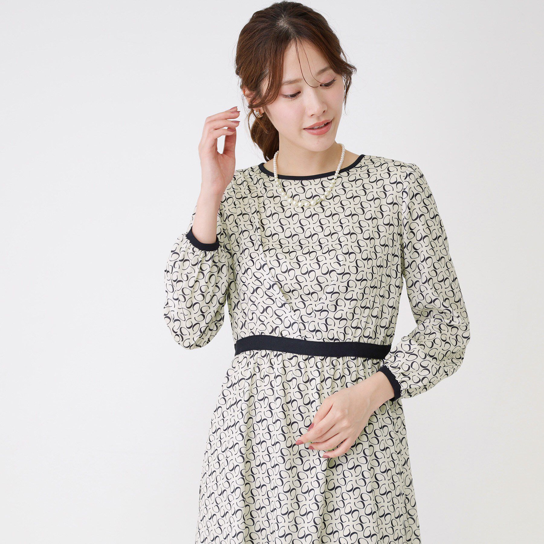 COUP DE CHANCE「【手洗い可】ニット&times;幾何柄プリントドッキングワンピース」|ワンピース|