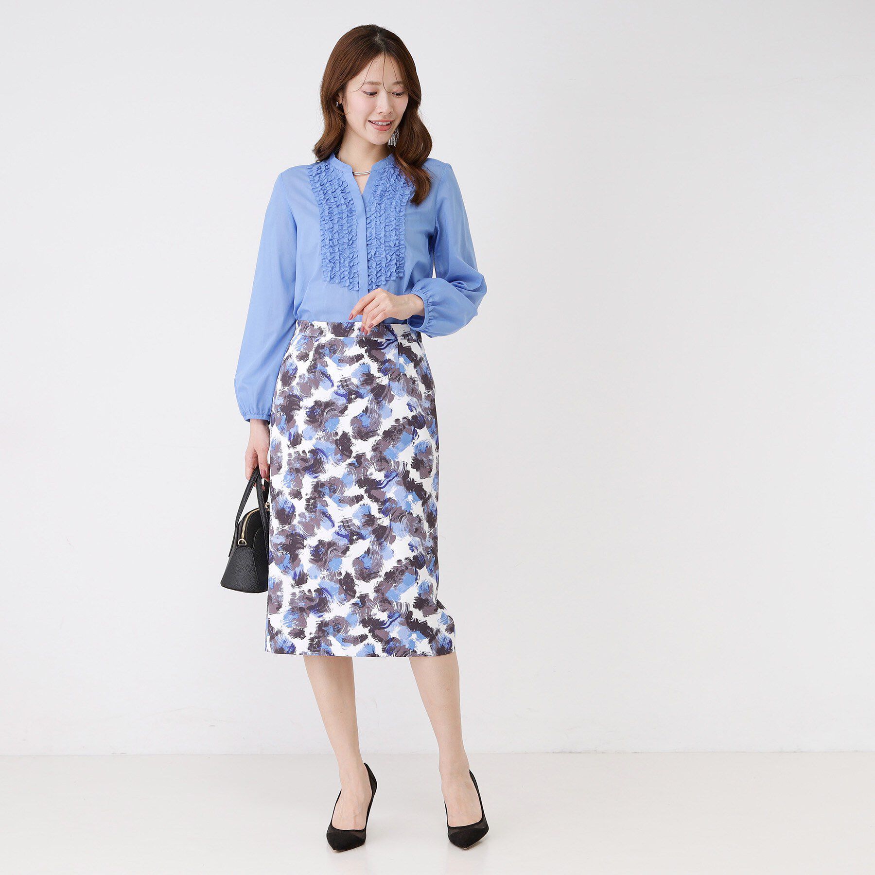 COUP DE CHANCE「【手洗い可／日本製】アート風花柄タイトスカート」|スカート|