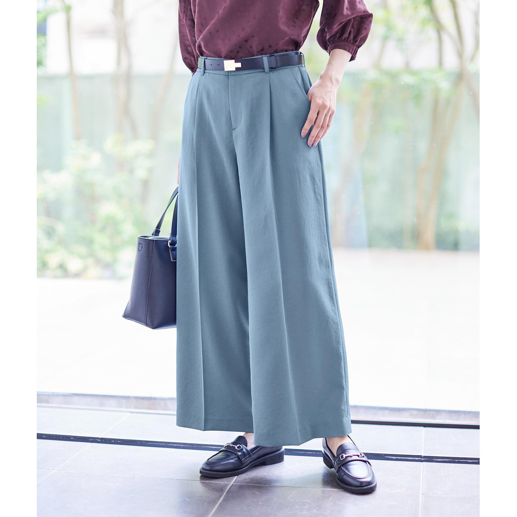 Reflect「【透けない】フルレングスワイドストレートパンツ」|その他|ブルー(092)