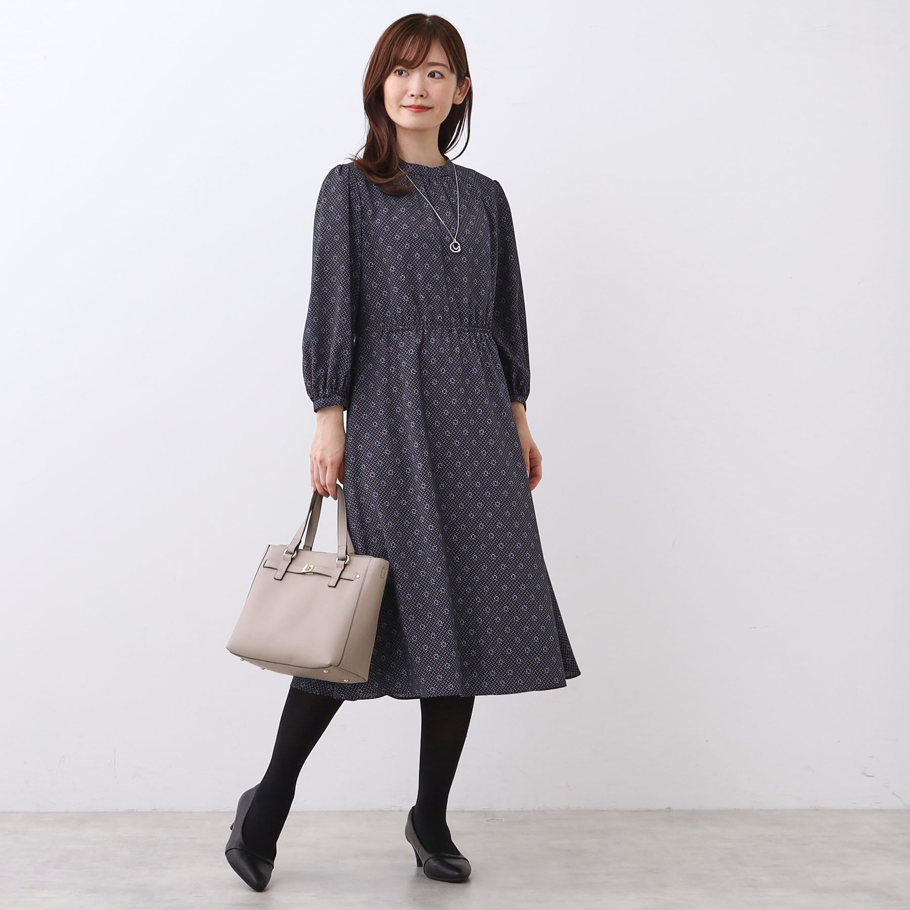 Reflect「【きちんと見え／通勤／セレモニーにおすすめ◎】ドット&times;ダイヤ柄ワンピース」|ワンピース|