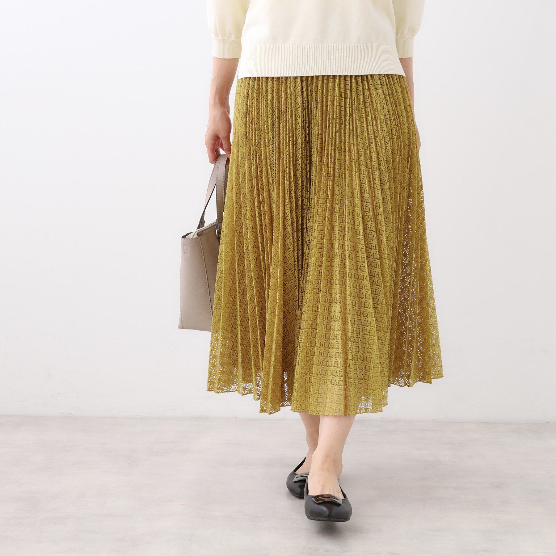 Reflect「【イージーケア】サークルダイヤ柄レースプリーツスカート」|スカート|