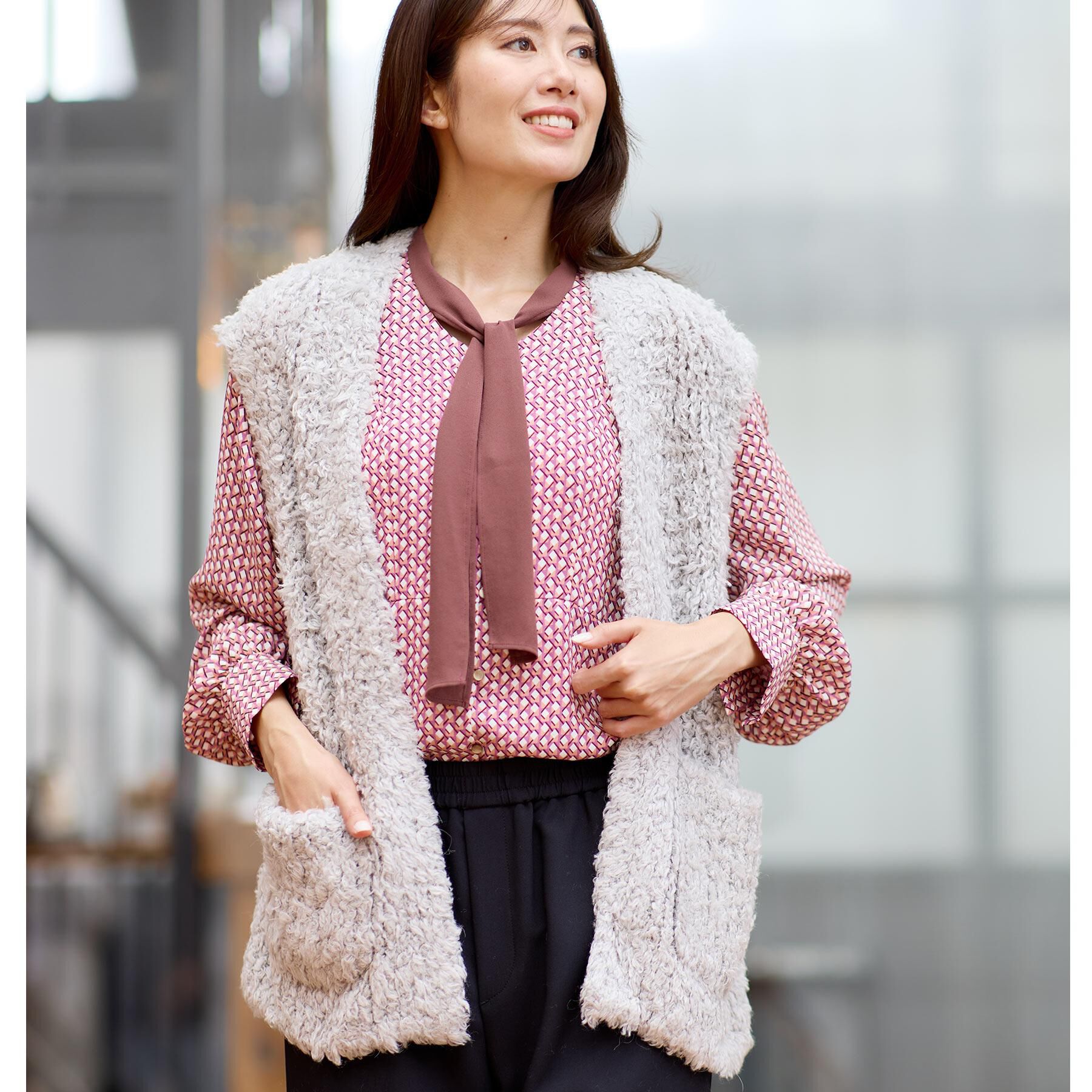 Reflect「【秋映え／ふんわり軽い／ゆったりシルエット】ファンシーヤーンベスト」|ベスト・ジレ|