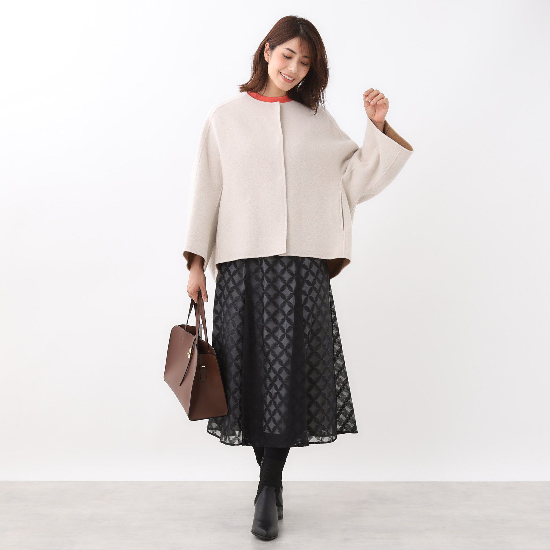 Reflect「リバー仕立てショートコート」|ノーカラーコート|
