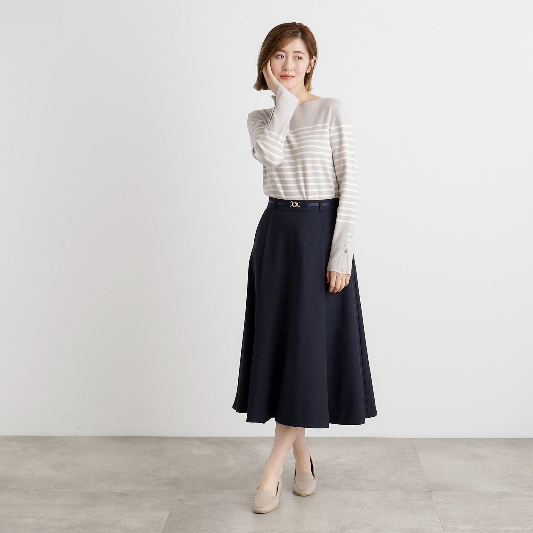 grove「総針袖口金ボタンニットロンT」|ニット・セーター|