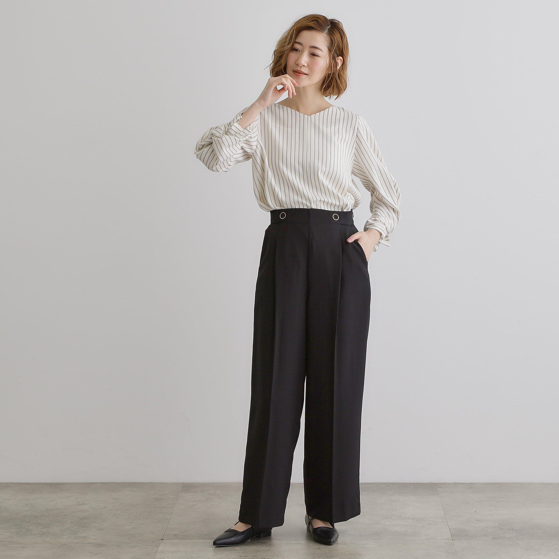 grove「【毎日着たい】麻調メッシュ袖コンシャスブラウス」|シャツ・ブラウス|