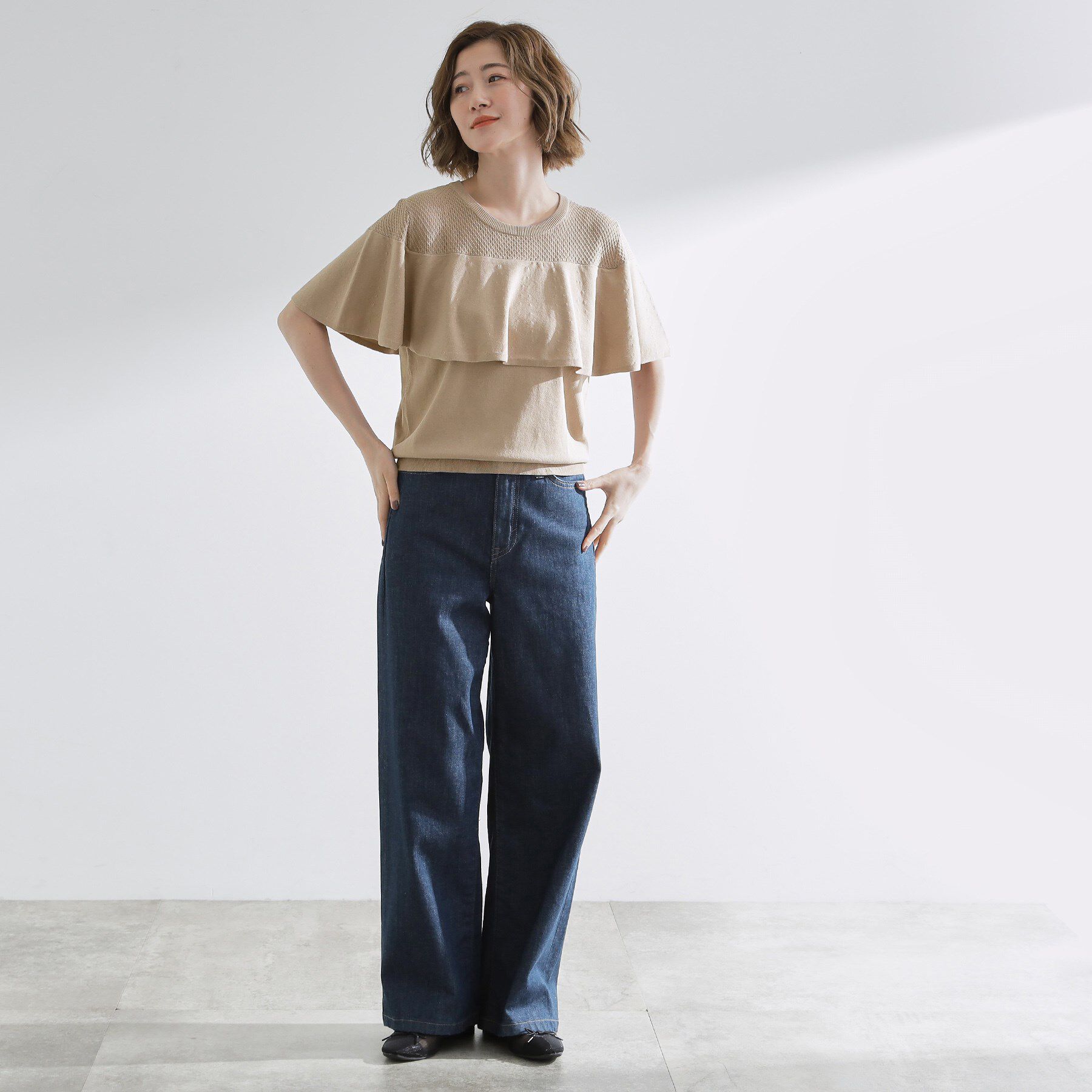 grove「涼しくて華やか1枚で差の付く　ケープフリルニット」|ニット・セーター|