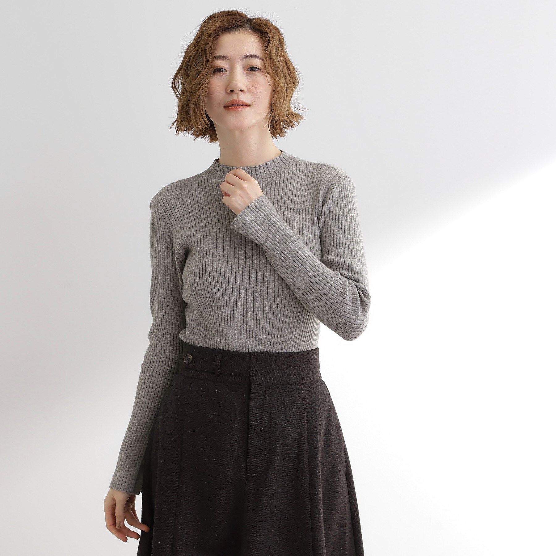 grove「【吸湿発熱／帯電防止】ハイネックリブプルオーバー」|ニット・セーター|