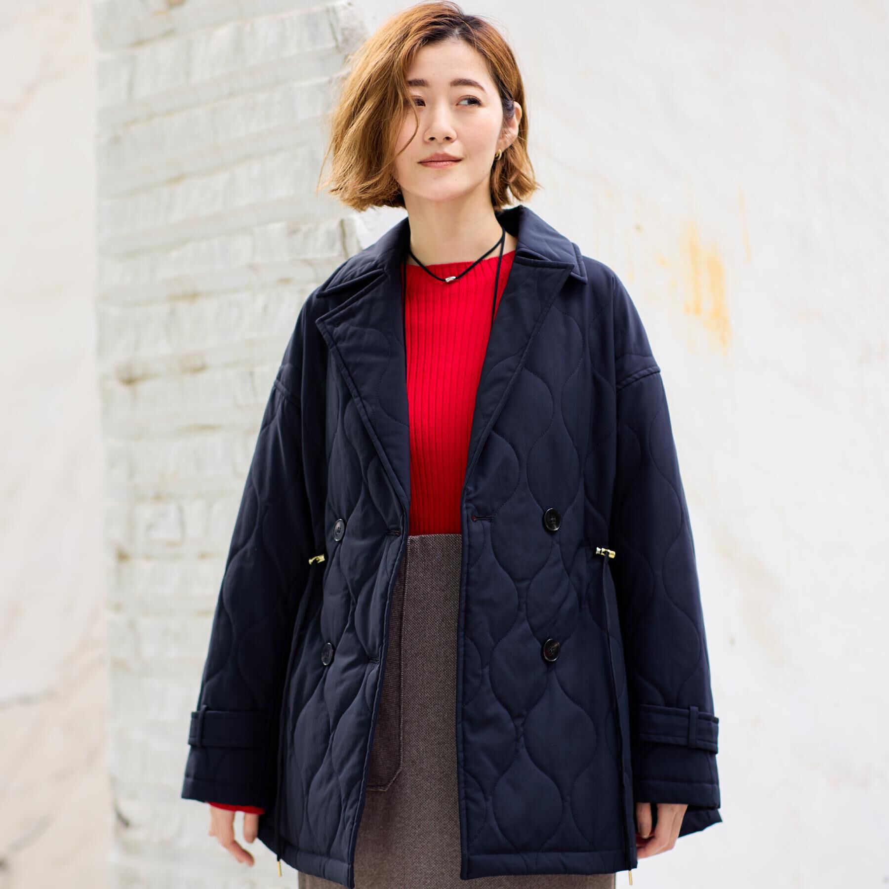 grove「キルティングPコートジャケット」|ピーコート|ブラック(019)