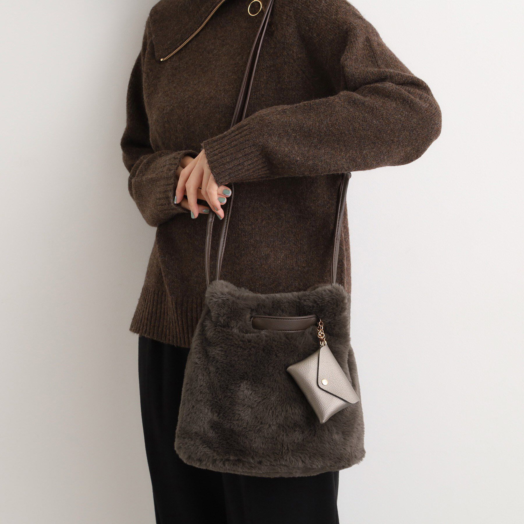 grove「エコファーポーチ付き2WAYショルダー」|ショルダー・メッセンジャー|ブラウン(044)