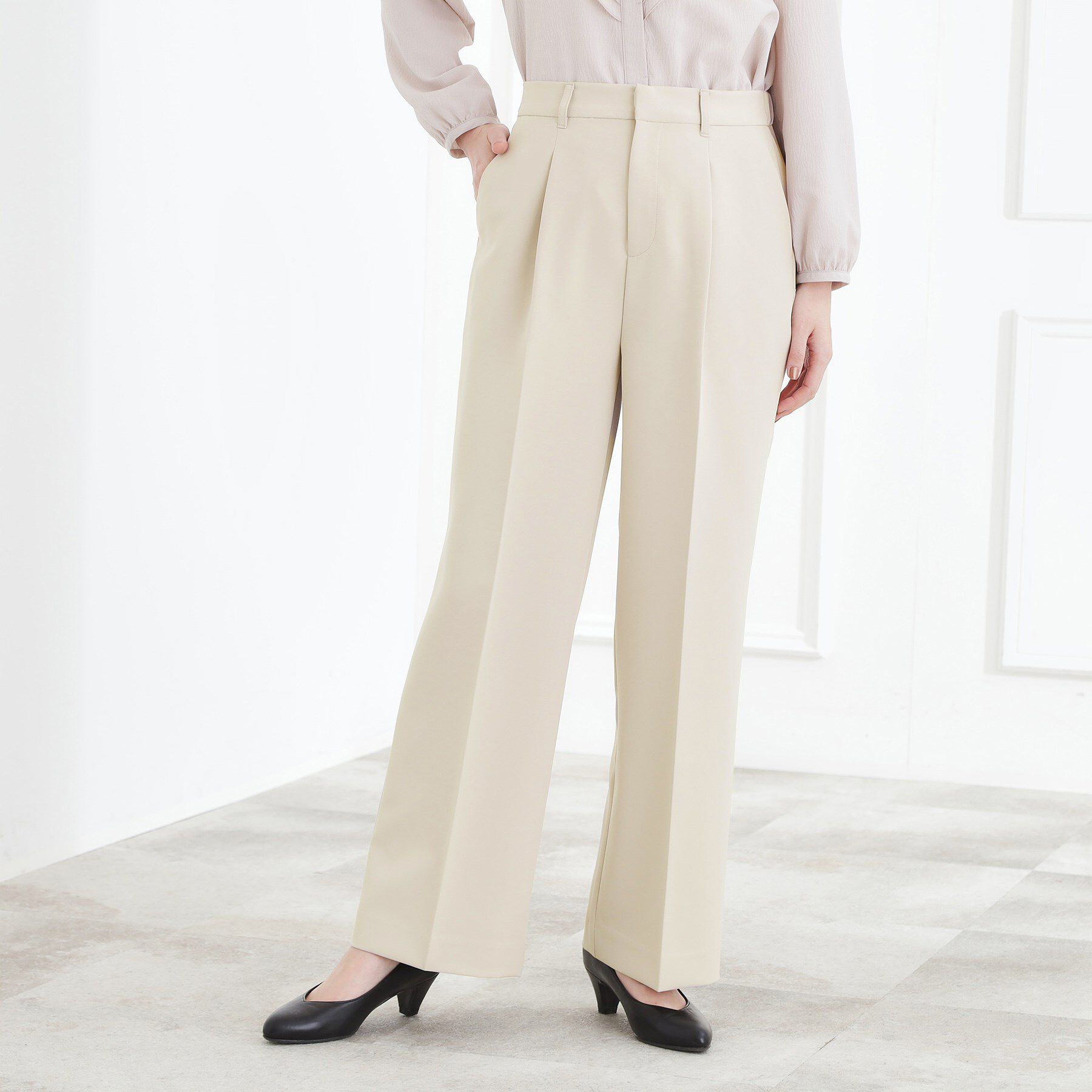 grove「【マシンウォッシュ／防シワ/SS-3L】ストレッチワイドパンツ」|その他|