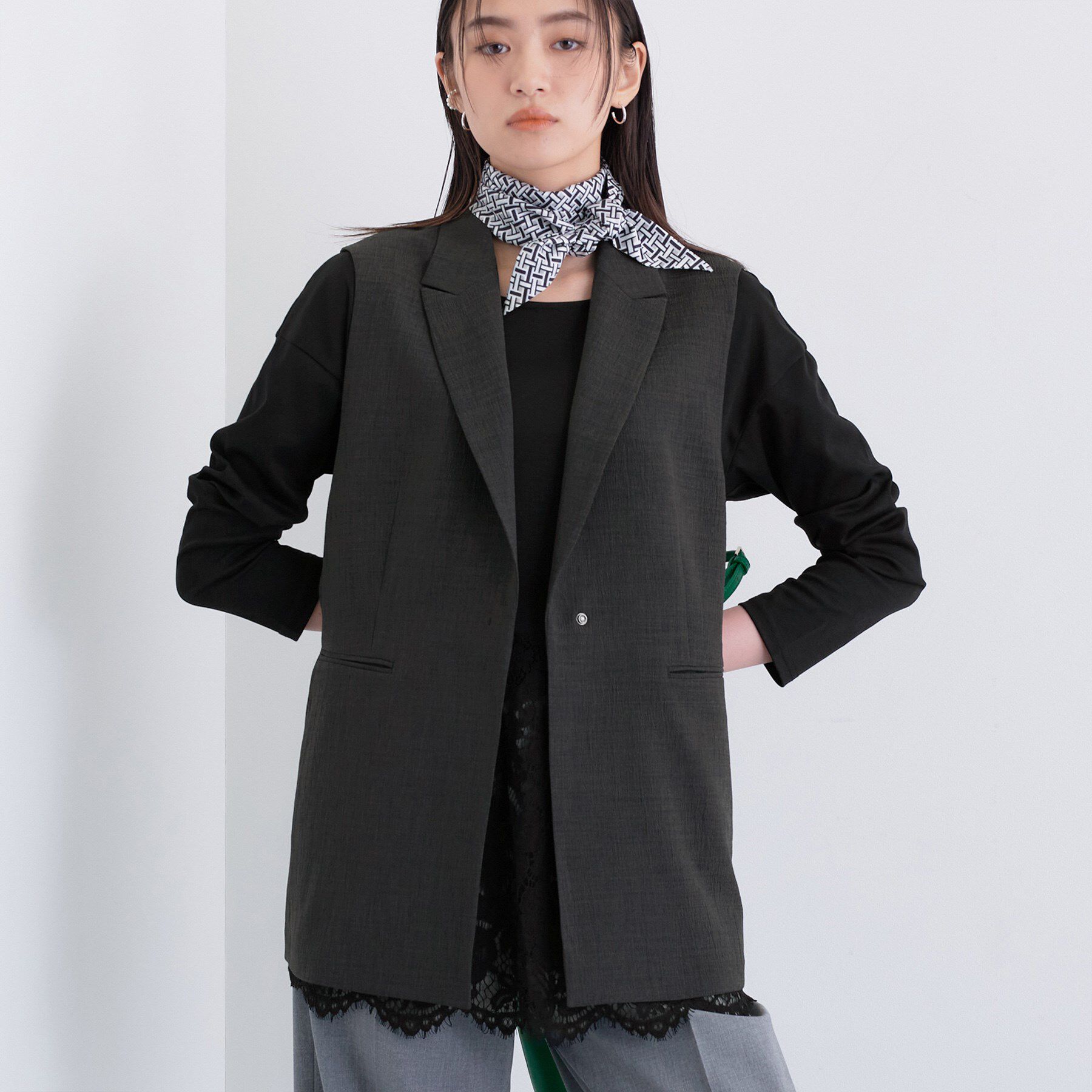 INDIVI「【セットアップ可能】凹凸ストレッチ素材テーラードカラージレジャケット」|テーラードジャケット|