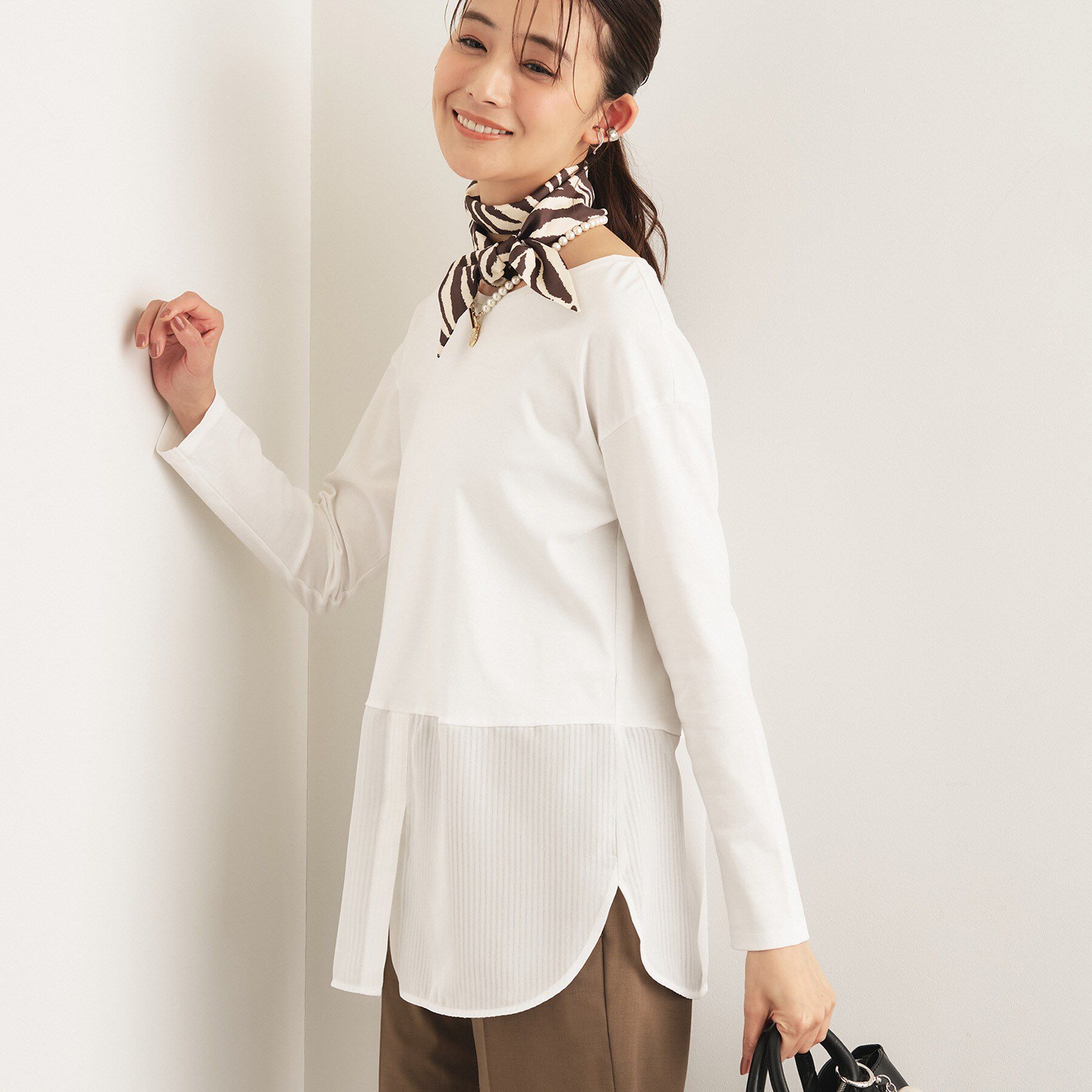 INDIVI「【コットン】シャツ切り替えカットソー」|Tシャツ・カットソー|