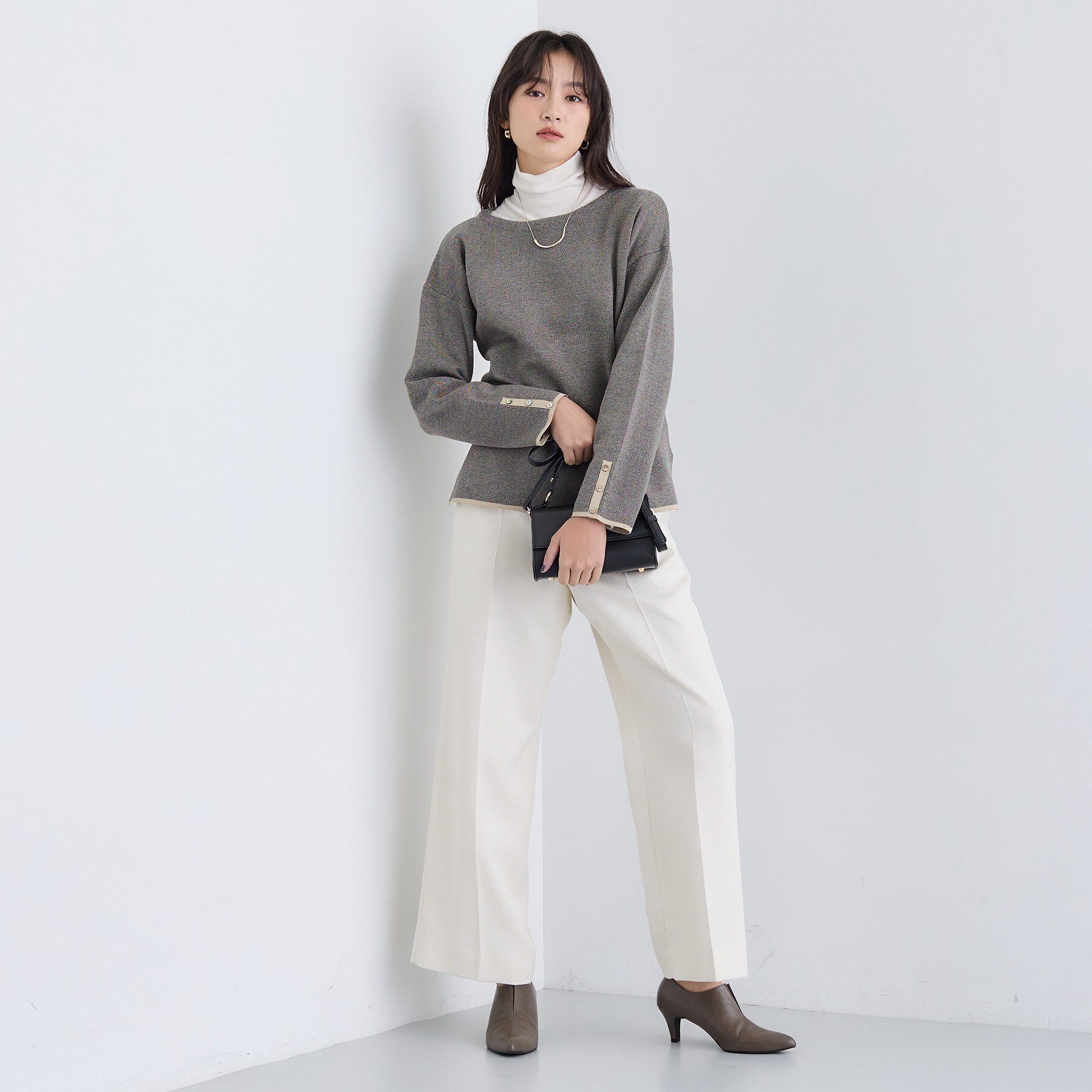 INDIVI「【洗える／SETUP可能】ジャカードボートネックニット」|ニット・セーター|