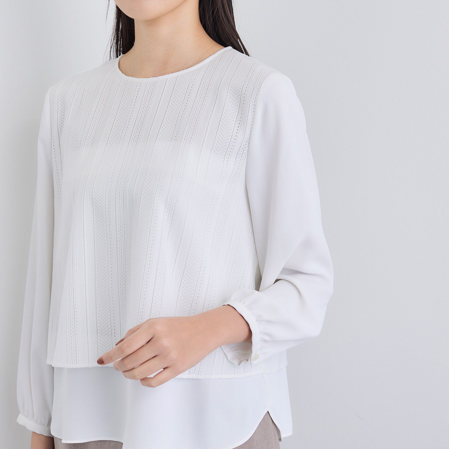 INDIVI「【オフィス／きれいめ】2WAYレース切り替えブラウス」|シャツ・ブラウス|