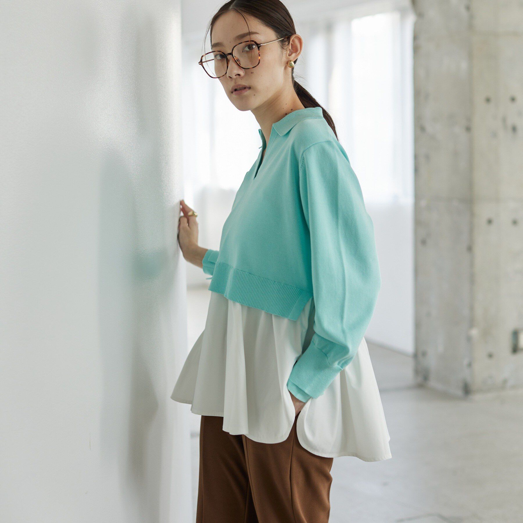 GALLEST「ペプラムドッキングニット」|ニット・セーター|サックスブルー(09